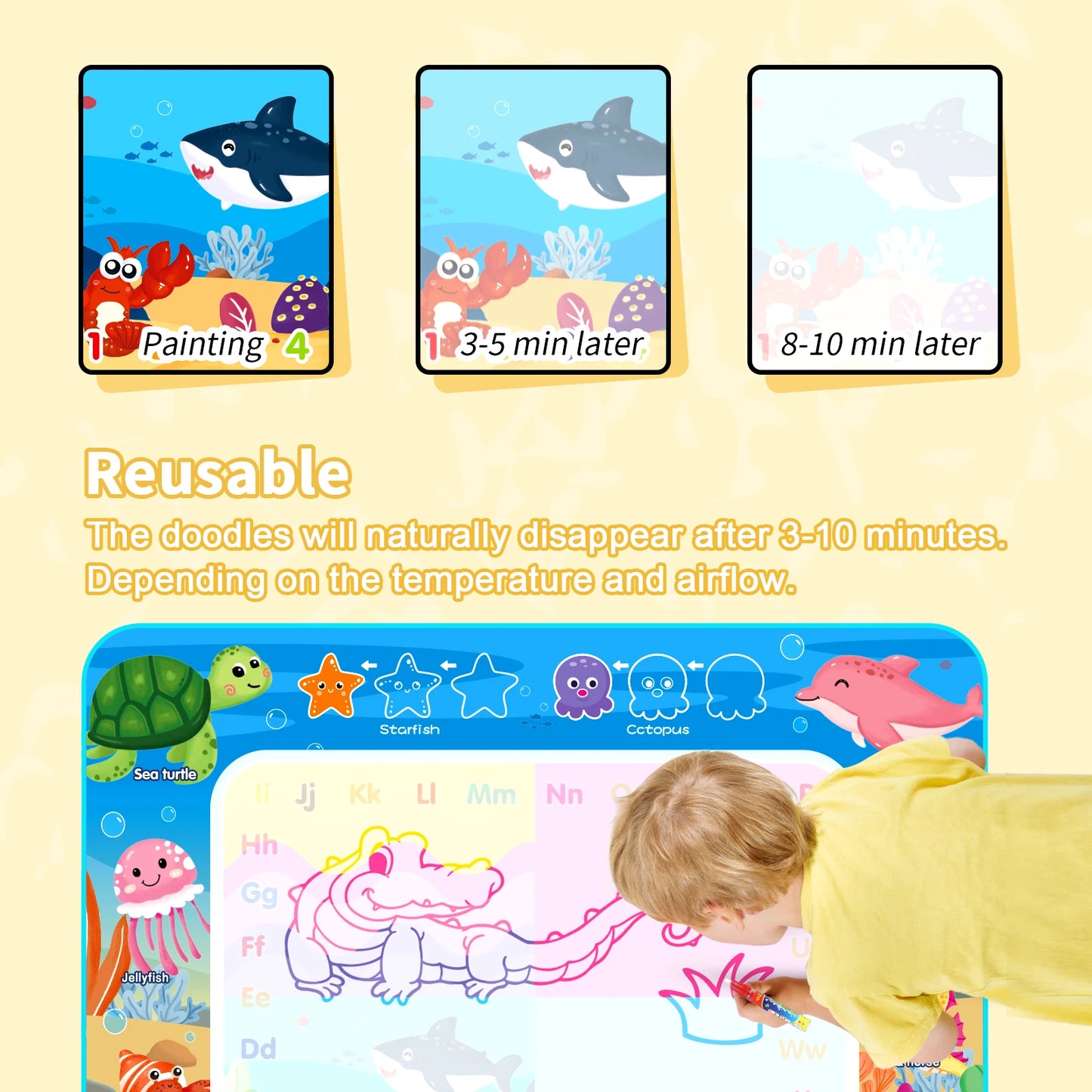 Magic Water Drawing Mat (100×80 cm) – Reusable Montessori Doodle Toy