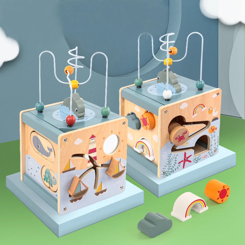 5-in-1 Wooden Activity Cube – Montessori Toy for Toddlers