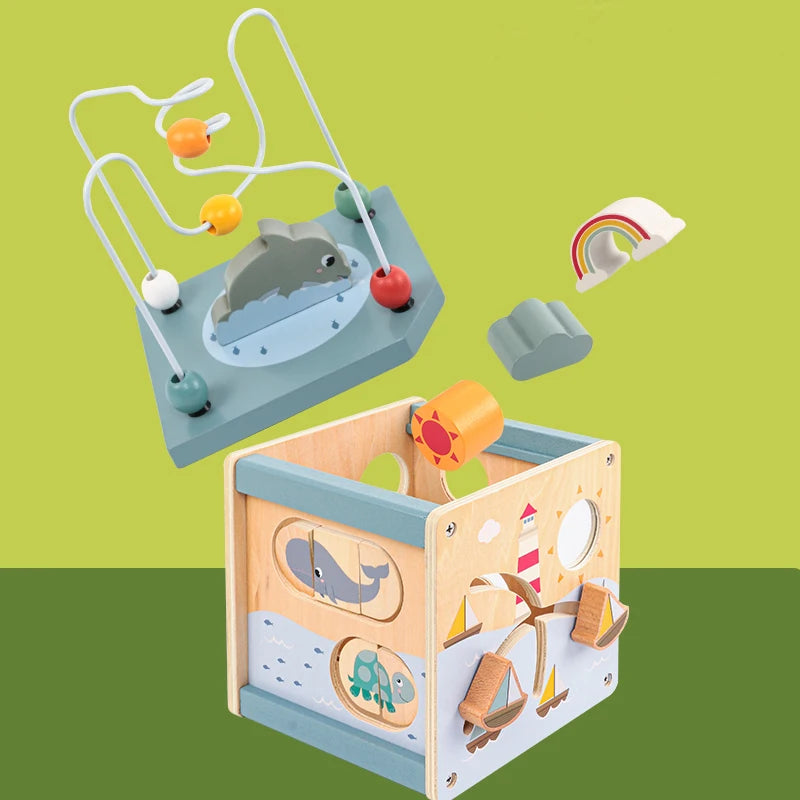5-in-1 Wooden Activity Cube – Montessori Toy for Toddlers