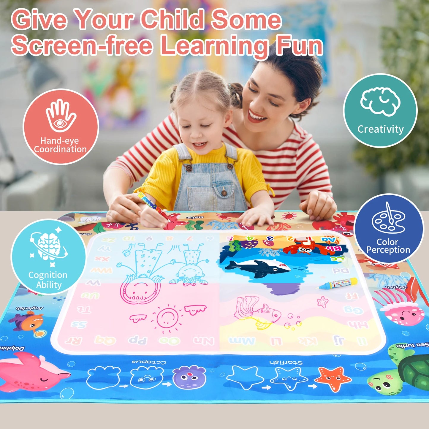 Magic Water Drawing Mat (100×80 cm) – Reusable Montessori Doodle Toy